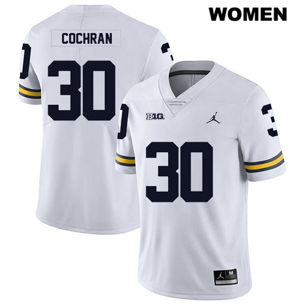 Women's NCAA Michigan Wolverines Tyler Cochran #30 White Jordan Brand Authentic Stitched Legend Football College Jersey FD25E55JA